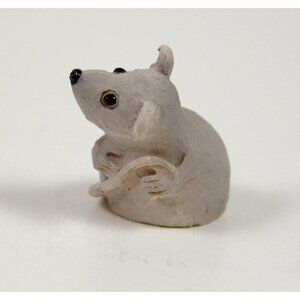 Miniature Hand Painted Resin Seated Grey Mouse Figurine 1" Tall